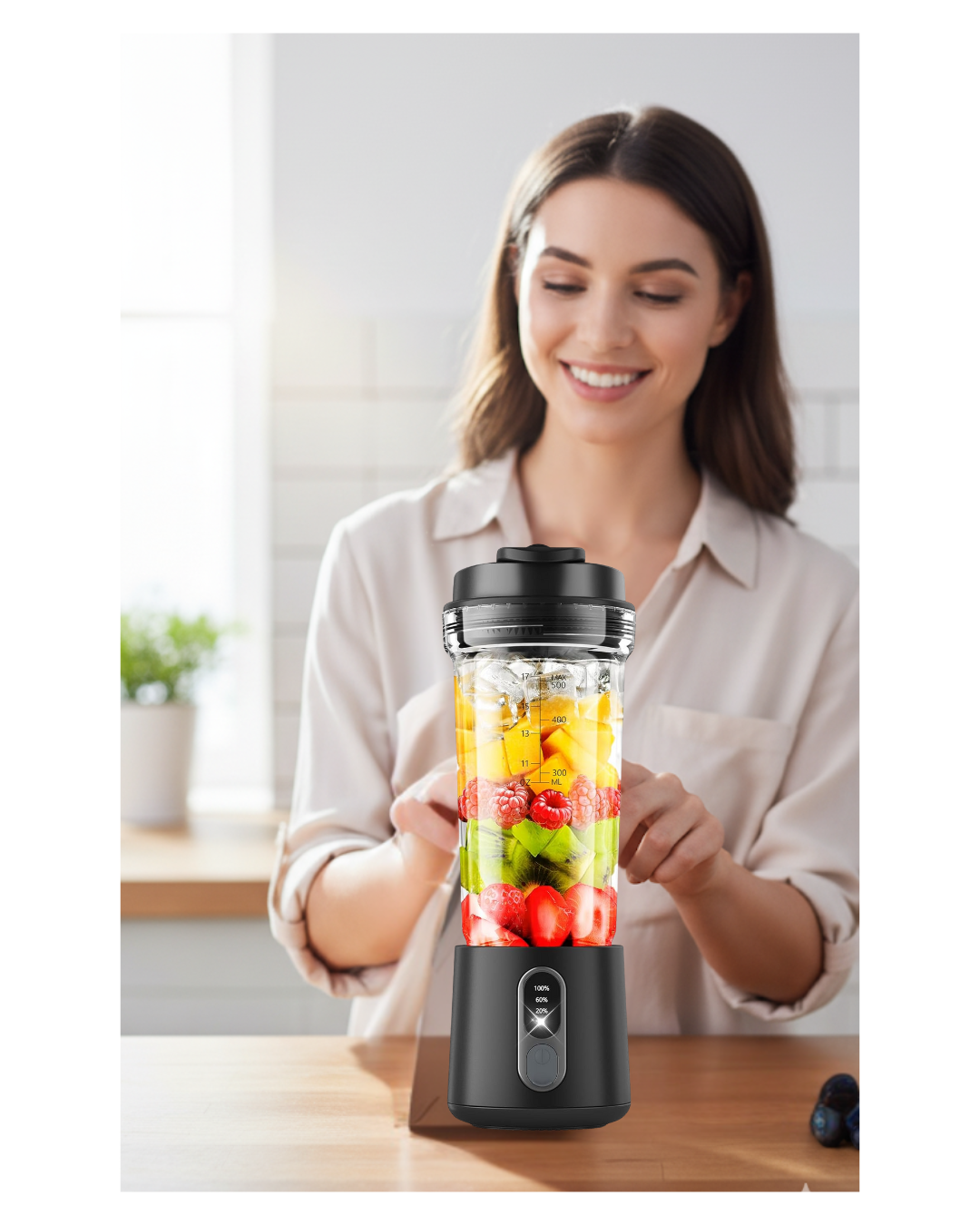 Licuadora Portatil Batidora Usb Recargable Color Negra 300w
